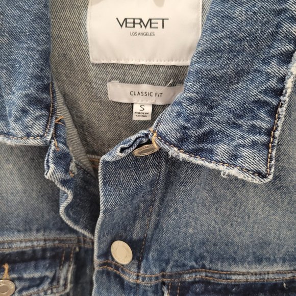 Vervet Night Rider Pocketed Distressed Denim Jacket Size S - Picture 3 of 6